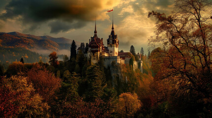 Gothic castle in mountains, autumn scenery - obrazy, fototapety, plakaty