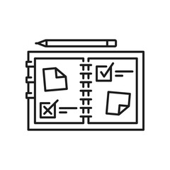 Planning icon. Project, goal, management and schedule symbol. Business strategy planning, task organization or event action reminder line vector pictogram, education agenda checklist thin line sign