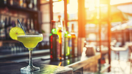 Refreshing Daiquiri cocktail on bar counter