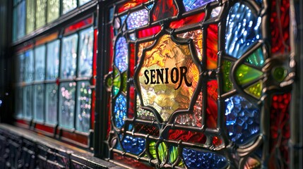 stained glass window word of senior