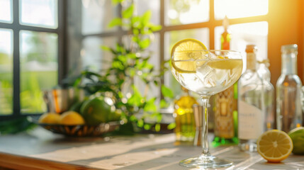 Refreshing citrus cocktail on kitchen table - obrazy, fototapety, plakaty