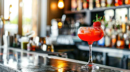 Tuinposter Red Daiquiri cocktail on bar counter © Kondor83