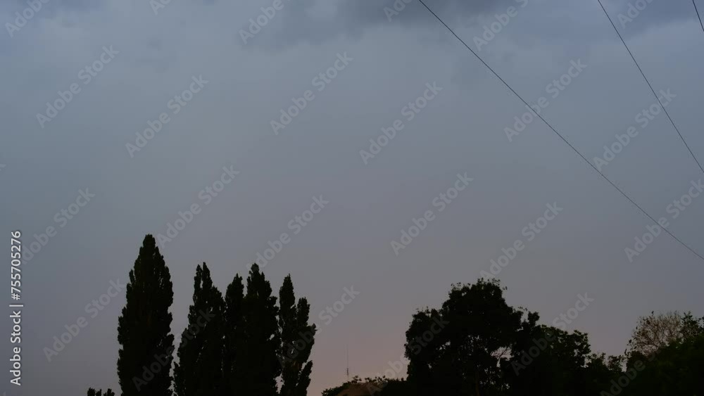 Poster a cloudy sky with a few trees in the background