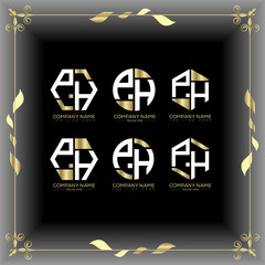 PH letter luxury logo set design.PH monogram polygonal and circle shape vector. PH luxury design.
