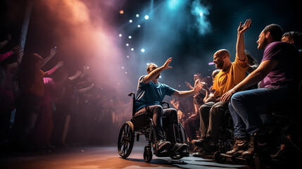 Disabled Person In A Wheelchair Is Dancing in The Nightclub