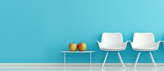Interior Details: White Wall, Office Chairs, and Turquoise Ceramic Apples.