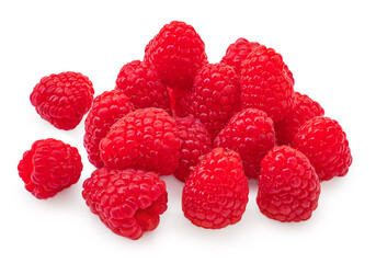 Raspberry isolated. Big Pile of Fresh Raspberries  on white background. Collection..