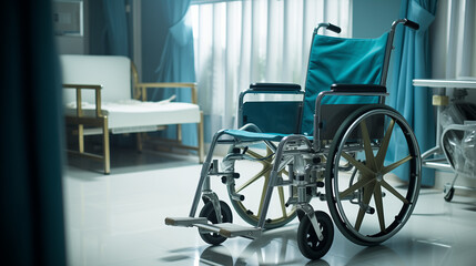 Blue Wheelchair in Modern Hospital Room