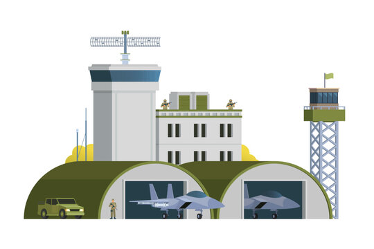 military base scene with aircraft and soldiers clip art preview