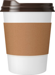 Coffee cup of paper or mug cardboard realistic mockup, vector plastic package with lid. Disposable takeaway coffee cup or white mug for hot drinks with brown plastic sip lid and carton holder