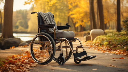 A Wheelchair For Disabled People In The Autumn Forest