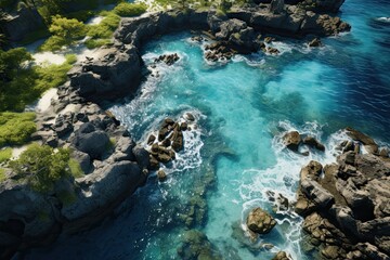 Obraz premium Nature of Vanuatu. Aerial drone view. Generative AI Art. Beautiful view.