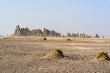 Djibouti, view at the lake Abbe with its rock formations