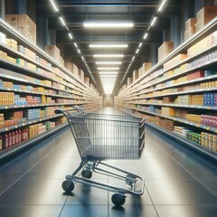 Illustration of super market cart in a super market aisle