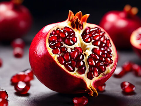  A close up of ruby red pomegranate seeds, bursting with flavor