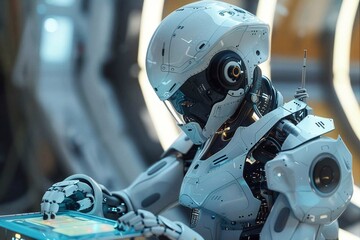 Fototapeta premium Robotics, automation integration, daily coexistence between robots and humans.