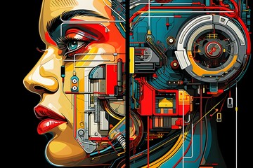Cybernetic Vision Asian Womans Face Transformed into Intricate Futuristic Machine