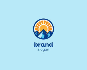 Creative mountain with sun light logo