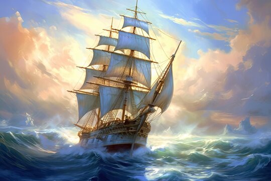 Glamorous Sailing Ship Painting in the Ocean