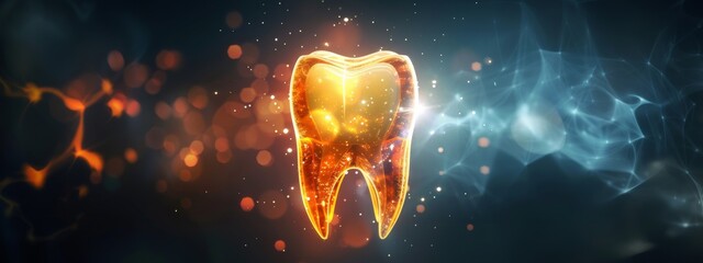 Tooth enamel of dental tooth with cold and hot effects glowing around, healthy lifestyle concept