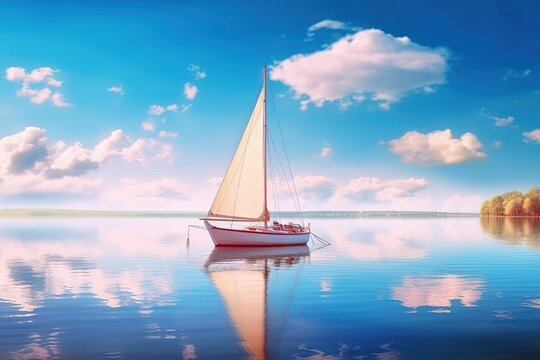 Calm Lake with Sailboat - Matte Painting 