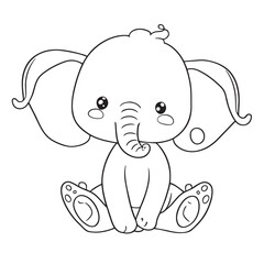 a cute baby elephant, vector illustration line art