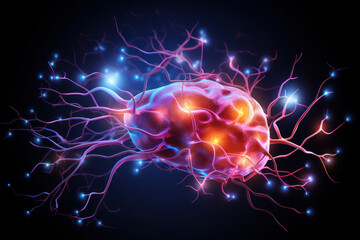 Fototapeta premium The human brain with luminous impulses. 