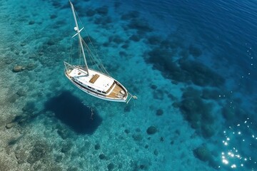 Fototapeta premium Sailboat Floating in Clear Blue Water