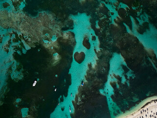 Aerial top view at Heart-shaped barrier reef. Caribbean Sea. Dominican Republic.