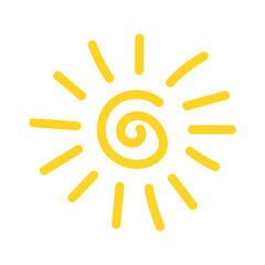 Doodle vector sun. Hand drawn Sun icon vector isolated on white background. Sunset and Sunrise sign. Sun Shine Ray.
