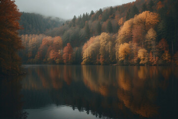 Fototapeta premium Tranquil Lake Surrounded by Dense Trees
