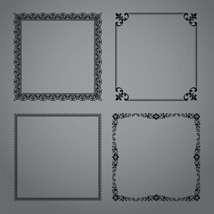 Set of decorative frames Elegant vector element for design in Eastern style, place for text. Floral black and gray borders. Lace illustration for invitations and greeting cards