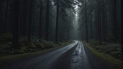 Fototapeta premium Dark Road Cutting Through Forest