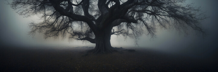 Obraz premium Tree in Foggy Field
