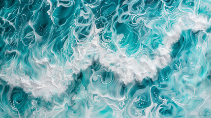 dynamic movement of ocean waves, with white, foamy waves creating intricate patterns