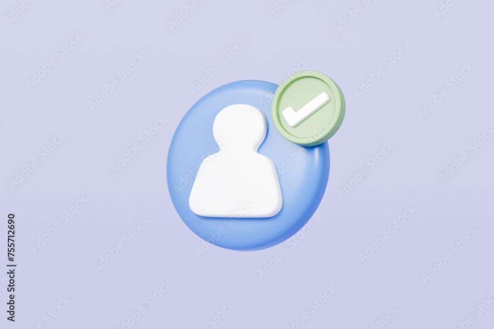 Poster profile personal online account approved with checkmark icon. username password, profile name, secur