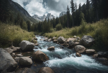 Flowing Stream in Verdant Forest