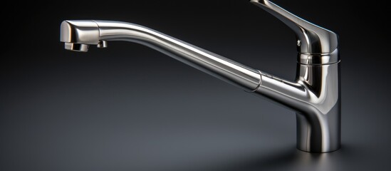 Modern stainless steel mixer tap isolated on a gray background. - obrazy, fototapety, plakaty