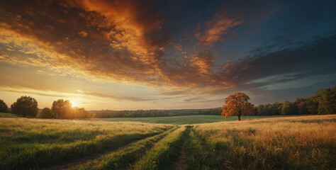 Fototapeta premium Lush Field With Tree in Center