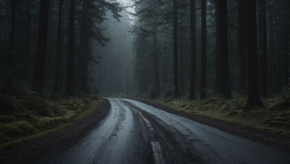 Fototapeta premium Dark Road Cutting Through Forest