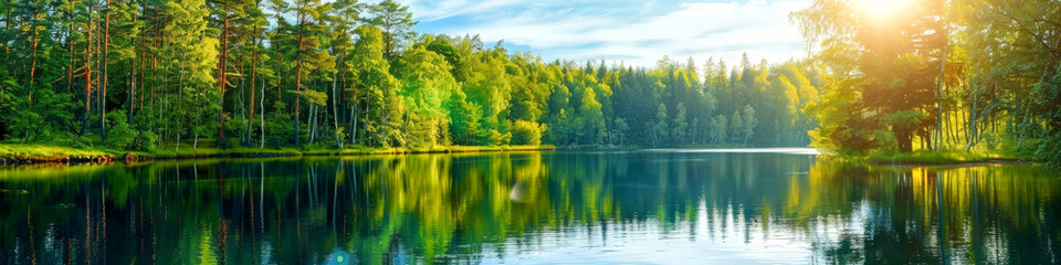 A beautiful lake with trees in the background