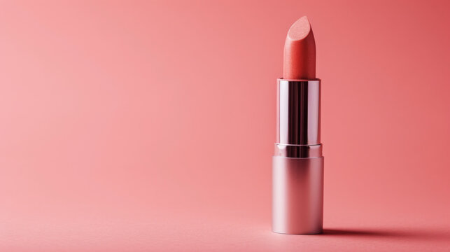 A peach-colored lipstick tube on a peach background exudes elegance and charm. This beauty product adds class and glamour with soft peach tones, perfect for any occasion.