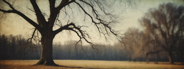 A Lone Tree in a Foggy Autumn Field