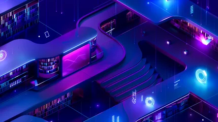 Fotobehang isometric futuristic modern library concept background © oswasa