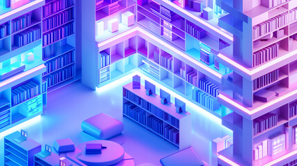 isometric futuristic modern library concept background