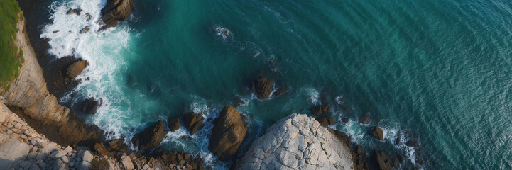 Aerial View of the Ocean and Rocks