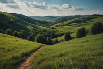 Fototapeta premium Winding Path Through Lush Green Valley