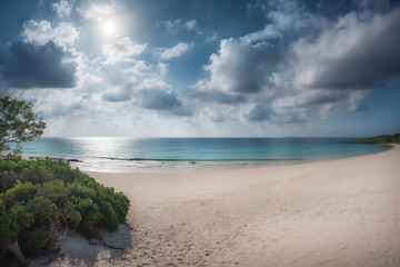 Tranquil Beach With Tree in Foreground