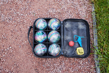 Bag with set of balls for petanque game