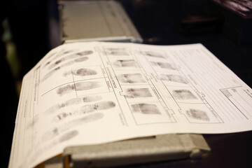 Fingerprints on paper, text translate - dactyloscopic registration, pinky, Control prints, big, nameless, registration